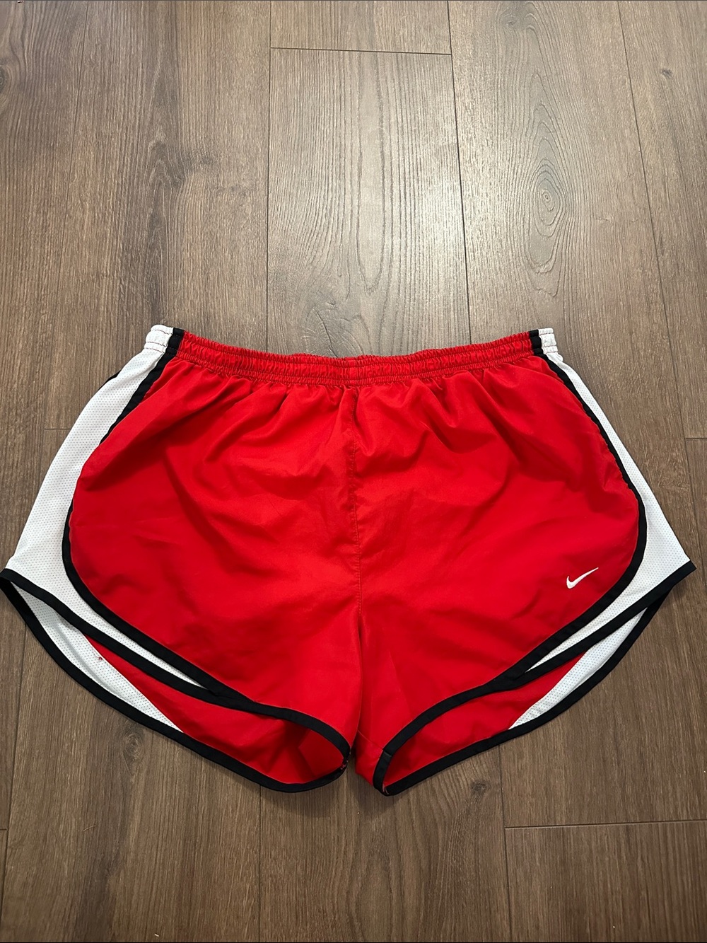 Nike Red Dri-Fit Running Shorts with White Panels and Black Trim Size L